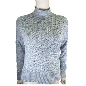 Sugar Moon Juniors Mock Neck Chenille Pointelle Sweater Lt Blue Size Small NWT